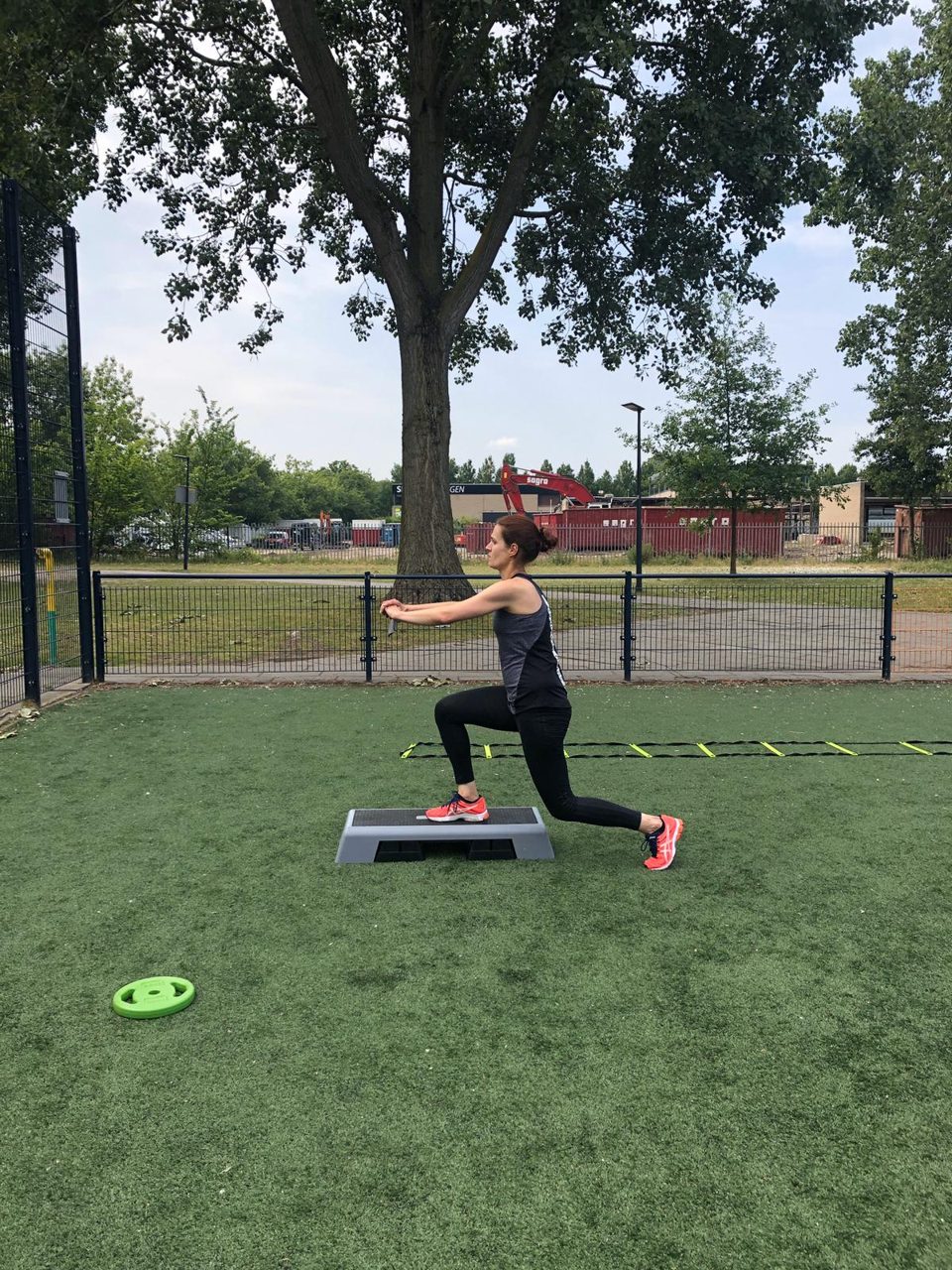 Step-ups tijdens een training in het park