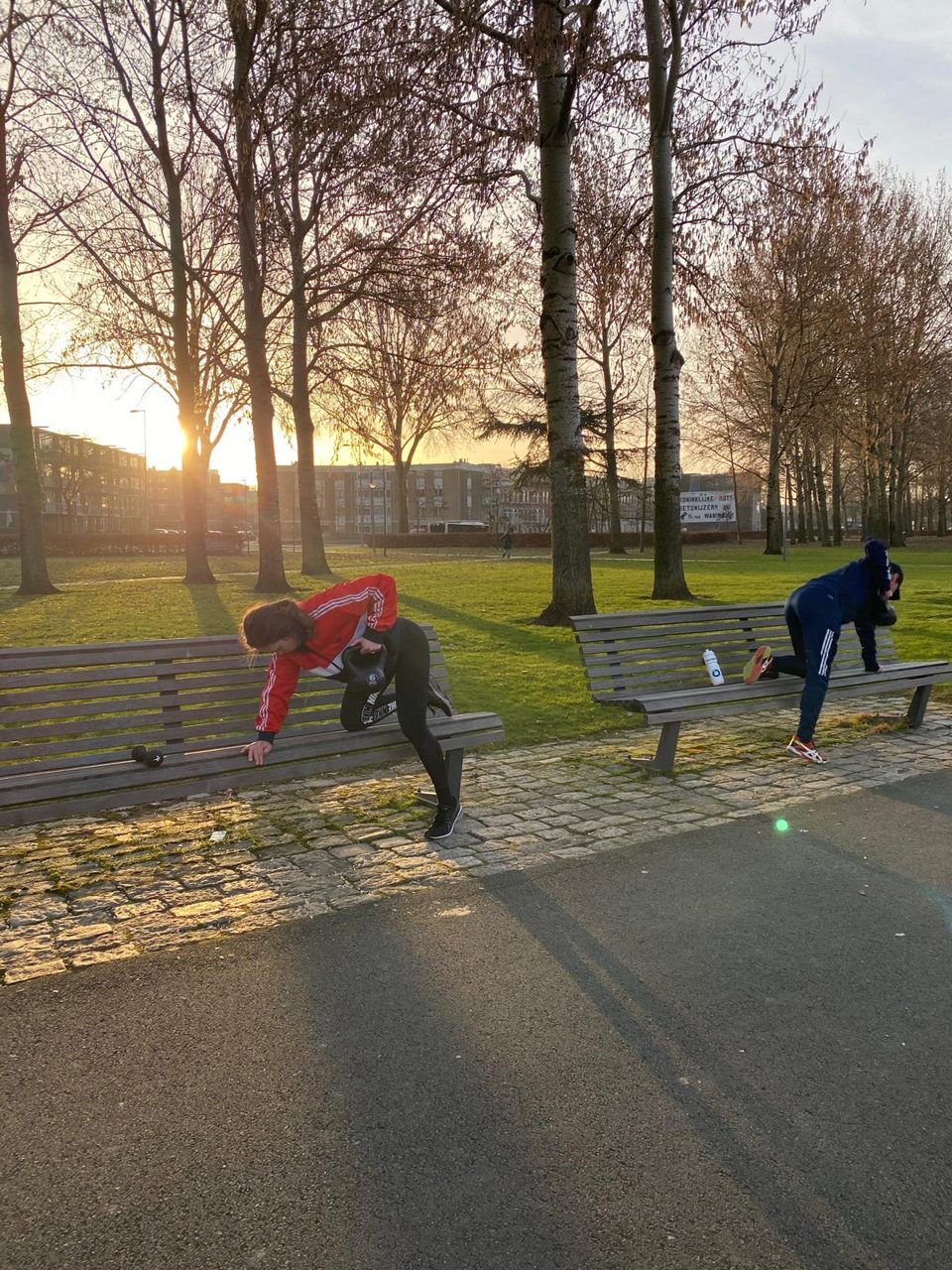 Oefeningen op een parkbankje